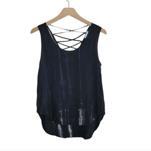 Fifty Street | Black Gray Streaked Dip Dye Tank Top with Criss Cross Back